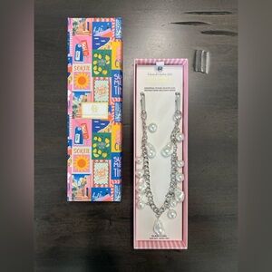 House of Harlow 1960 Bag Charm & Phone Wristlet 14” Silver Tone Glass Pearl